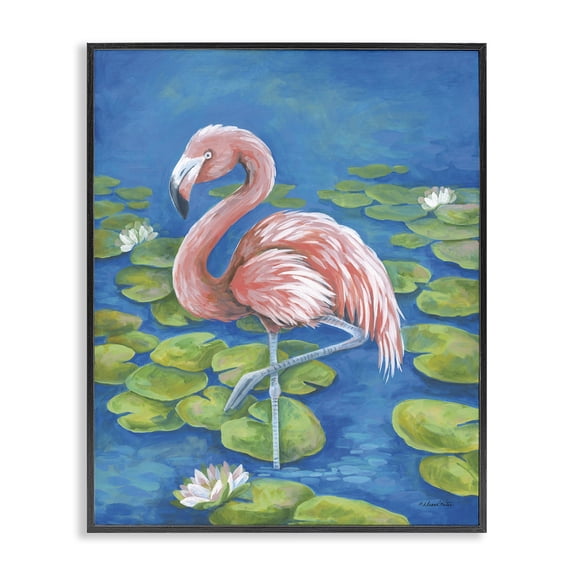 Stupell Industries Traditional Balancing Flamingo & Lily Pads Black Framed Giclee Art, 11 x 14, by Diane Kater