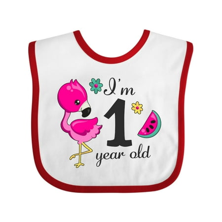 

Inktastic I m 1 Year Old with Flamingo and Flowers Gift Baby Girl Bib