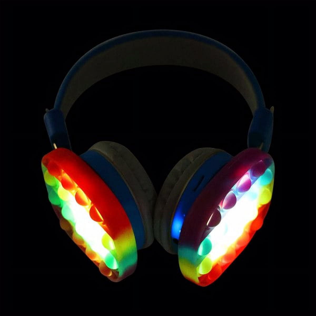 Cat Ear Headphones Kids Toy Headset, Wireless Bluetooth Headphone Pop Bubble On-Ear Headphone Fidget Toy Rainbow Color Fidget Headset for Children Adults (Blue-Lighted)