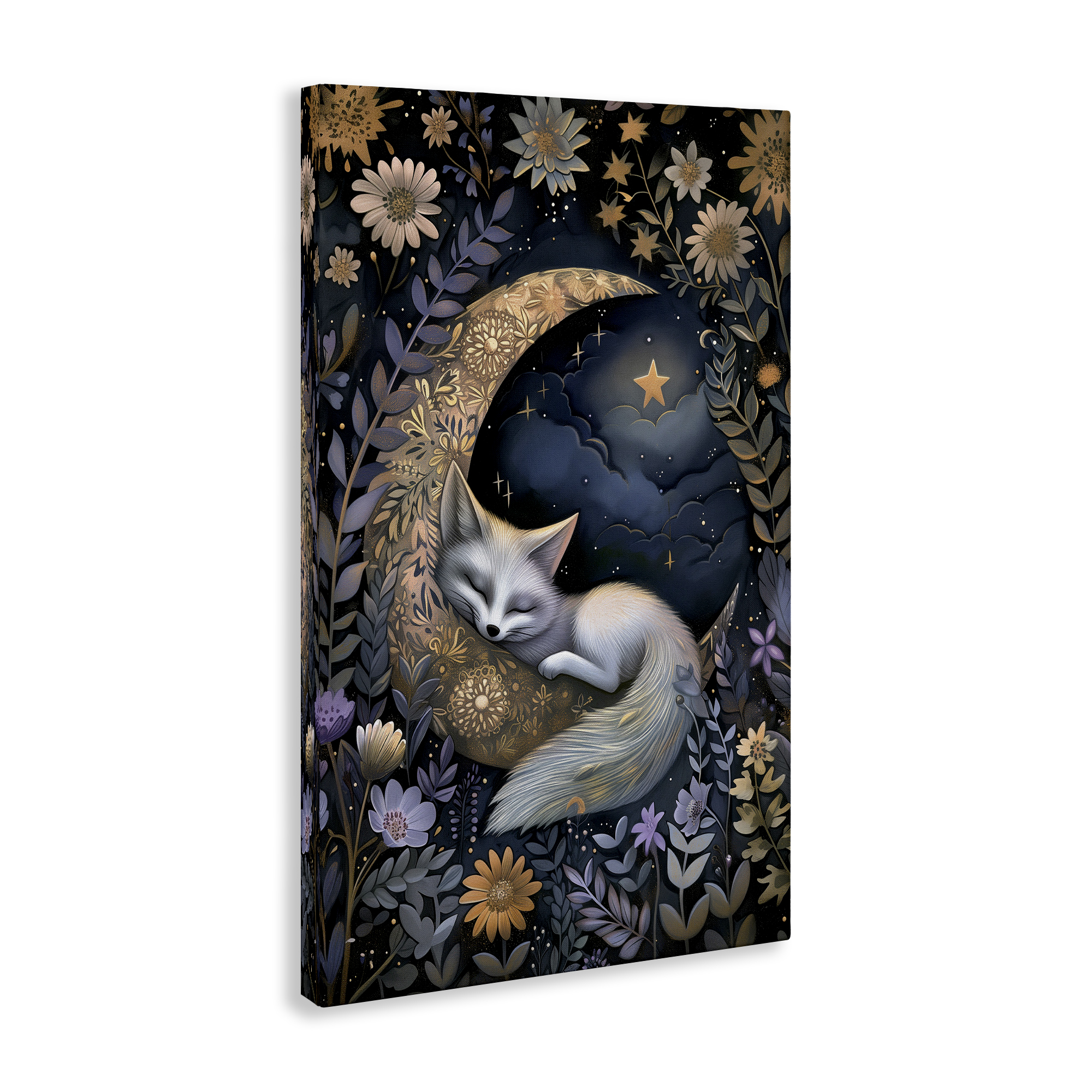 Stupell Industries Fox Sleeping on Moon Animals & Insects Painting Gallery Wrapped Canvas Art Print Wall Art, 24 x 36