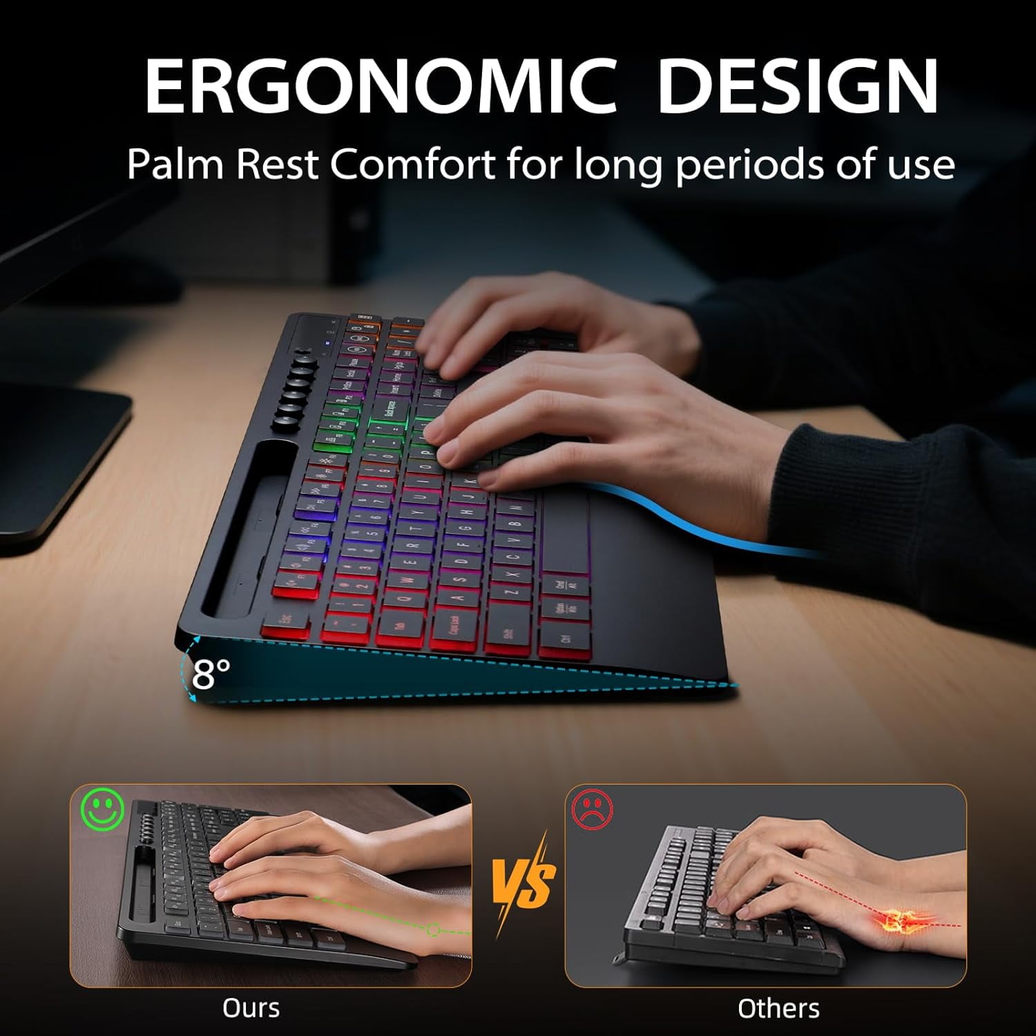 Wireless Keyboard and Mouse Combo 2.4G Full Size Silent/Quiet RGB Backlit Light Up Computer Keyboard & Mouse Combos Set with Phone Holder for Windows Mac PC Laptop