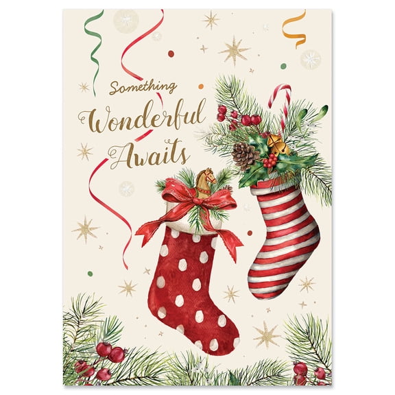 "Current Stockings & Trims Christmas Greeting Cards, 18 Ct., Single Design, 5"" x 7"" Folded, Themed Holiday Card Value Pack, With envelopes "