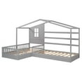 thumbnail image 3 of imerelez Wood House Bed Twin Size, 2 Twin Solid Bed L structure with fence and slatted frame, Gray, 3 of 10