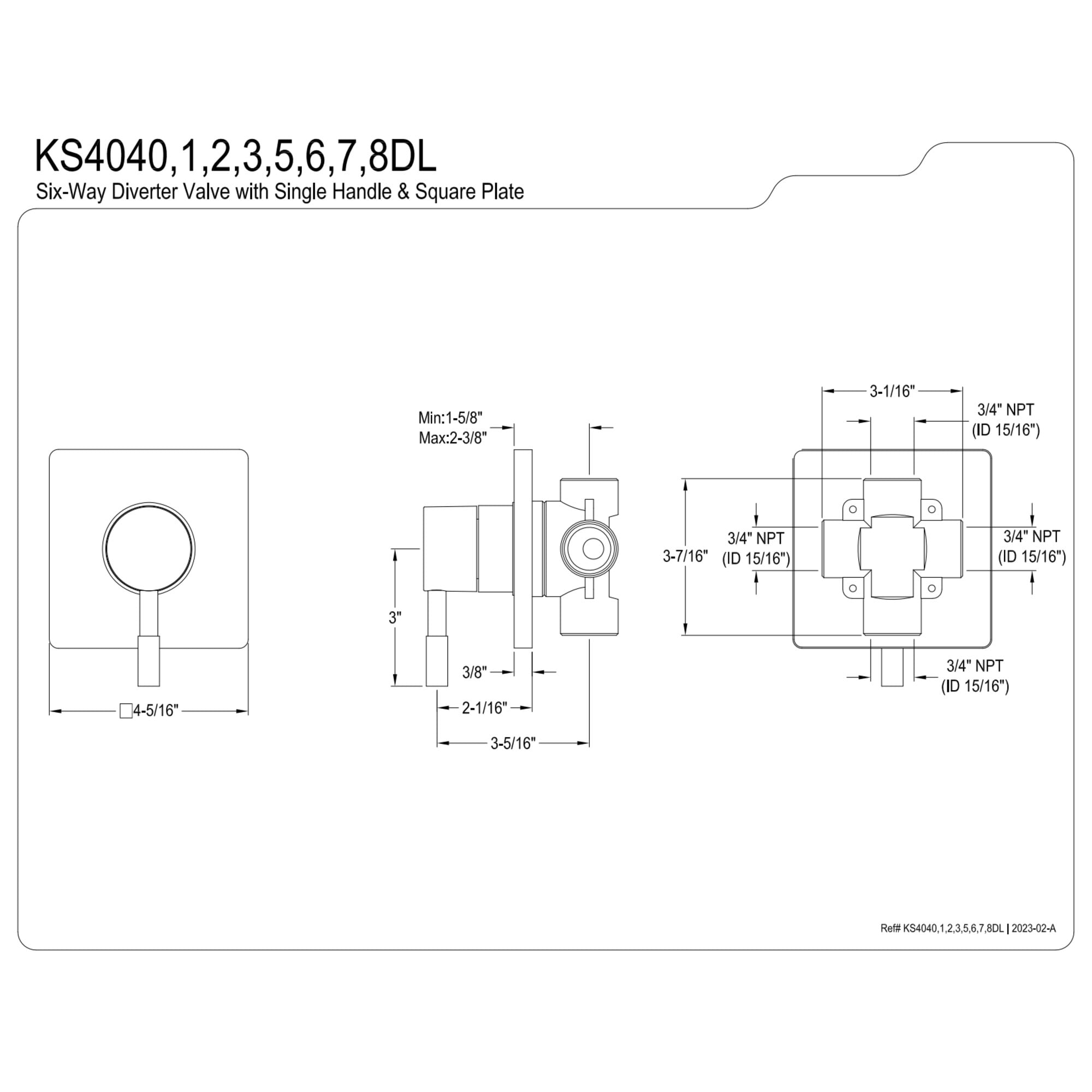 Kingston Brass KS4043DL Concord Single-Handle Six-Way Diverter Valve with Square Trim Kit, Antique Brass