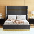 thumbnail image 2 of Upholstered Bed Frame Queen Size 65" Tall Wingback Headboard Queen Bed Frame Metal Decoration /No Box Spring Needed, 2 of 6