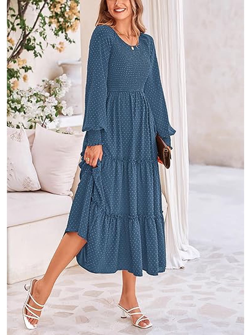 PRETTYGARDEN Women's Smocked Maxi Dress Spring Casual Long Sleeve Swiss Dot Ruffle Long Flowy Going Out Dresses with Pockets - Walmart.com PRETTYGARDEN Women's Smocked Maxi Dress Spring Casual Long Sleeve Swiss Dot Ruffle Long Flowy Going Out Dresses with Pockets - Walmart.com