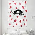 thumbnail image 1 of Modern Tapestry, Cute Kitty Sleeping Surrounded by Tulips Cat Animal Pet Lovely Creature Print, Wall Hanging for Bedroom Living Room Dorm Decor, 60W X 80L Inches, Black White Pink, by Ambesonne, 1 of 2
