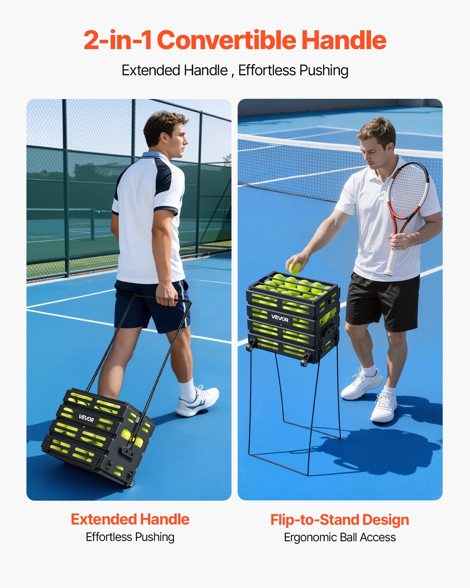 VEVOR Tennis Ball Hopper, Holds 80 Tennis Balls, Pickleball Basket Cart with Wheels for Easy Pick Up, Portable Pickleball Collection Caddy with Heavy-Duty Construction, for Training Carrying Storage