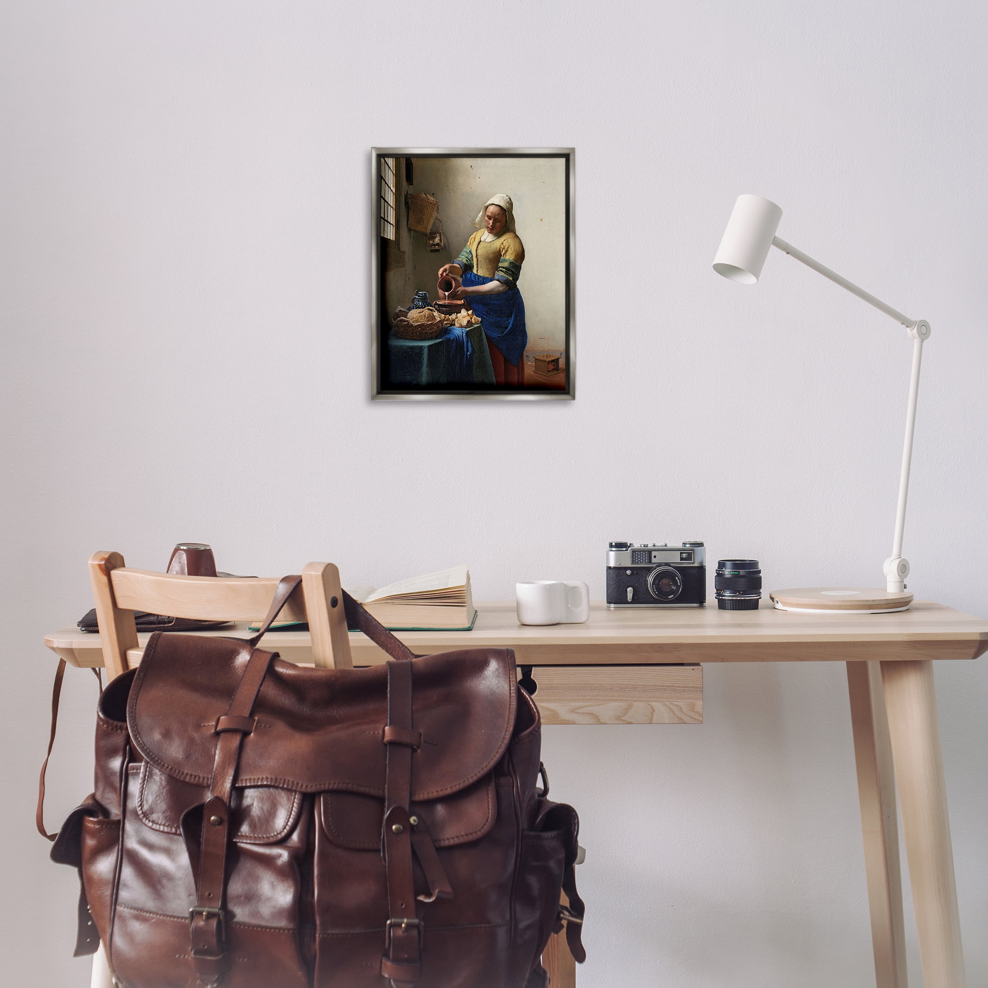 Stupell Industries Classical Vermeer The Milkmaid People Painting Gray Floater Framed Canvas Art Print Wall Art, 17 x 21