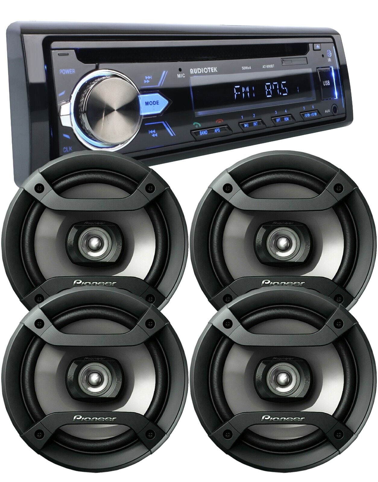 4X Pioneer 6.5" Speakers + Audiotek 1Din Car Audio Bluetooth CD AM FM