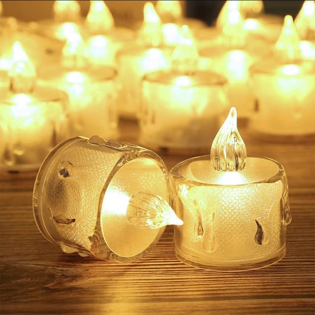Velas de té sin llama que funcionan con pilas, velas de té LED de cristal, velas votivas, velas falsas eléctricas para San Valentín, Acción de Gracias y Navidad
