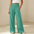 thumbnail image 3 of Bloomae Women's Casual Wide Leg Pants Smocked Elastic High Waist Chic Button Decoration Palazzo Lounge Trousers Loose Comfy Work Business Pants with Pockets, 3 of 6