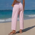 thumbnail image 3 of Inglocry Womens Faux Linen Striped Barrel Pants Comfy Drawstring Capri Pant Summer Beach Vacation Lounge Trousers with Pockets Pink S, 3 of 7