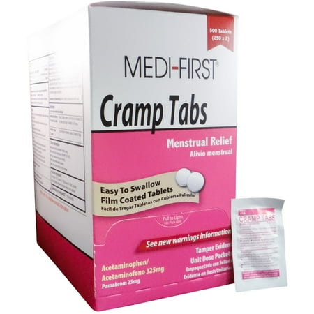 Medifirst Cramp Tabs Acetaminophen Menstrual Relief 325mg 2 Boxes ( 1000 tablets ) (Best Painkiller For Menstrual Cramps)