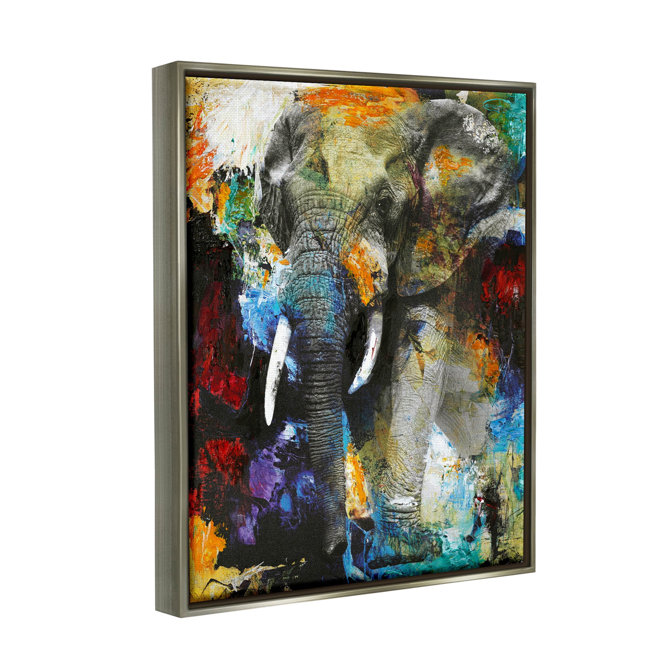 Layered Elephant Bold Wildlife Abstract Graphic Art Luster Gray Framed Art Print Wall Art
