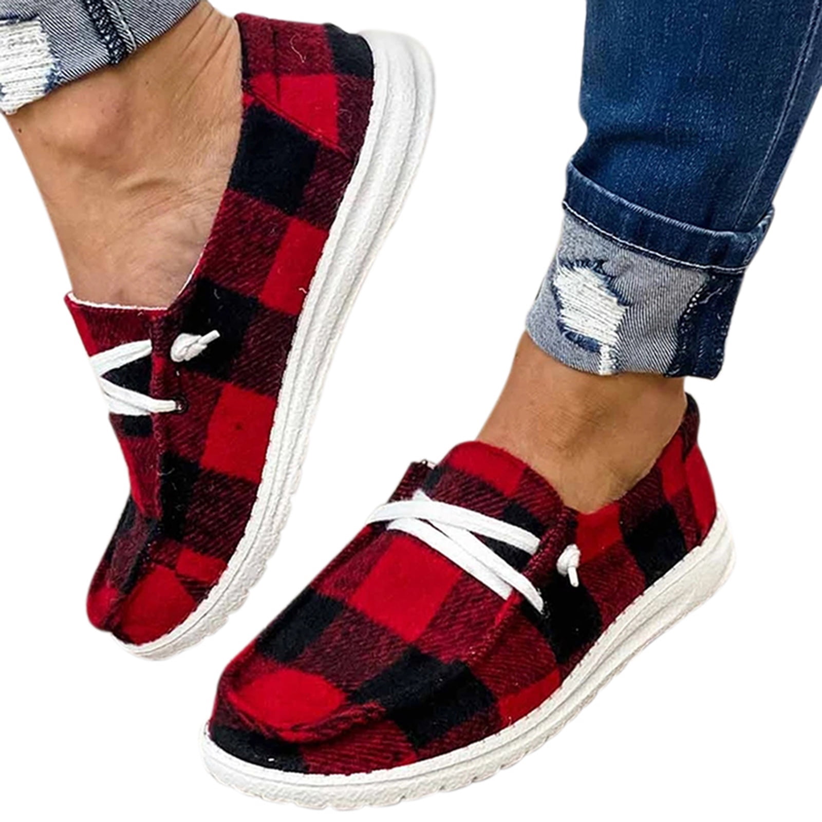 Canvas Shoes Women Spring Korean Plaid Students Casual Shoes Slip-On Hot Sale 