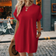 thumbnail image 2 of Vestido Holgado de Color Liso con Cuello Redondo, Corta y Bolsillos, Rojo XXL, 2 of 4