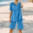thumbnail image 2 of Conjunto de 2 piezas para mujer: blusa de pierna ancha y pantalones elásticos, cuello en V, ropa informal para el día a día, para todas las estaciones, tallas S/XXXXXL, 2 of 6