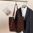 thumbnail image 5 of HUISZJ Faux Suede Shoulder Bag, Rivet Handheld Tote Bag, Large Capacity Shoulder Bag for Shopping Work School (Coffee), 5 of 10
