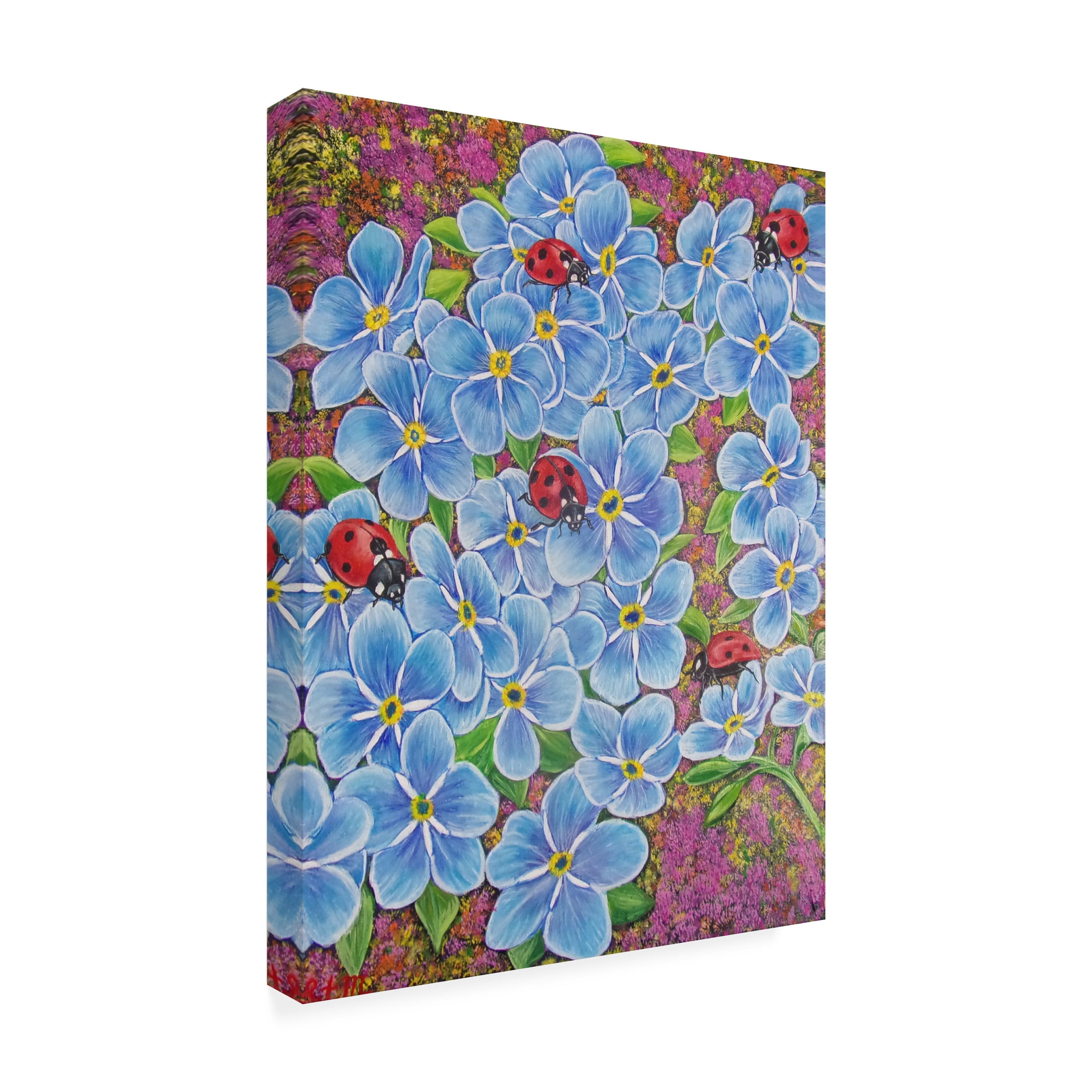 Canvas Wall Art - Sofya Mikeworth 'Ladybugs And Forget-Me-Not Flowers' Wall Art for Living Room, Bedroom, or Office DÃ©cor by Trademark Fine Art - 18 x 24 Inches
