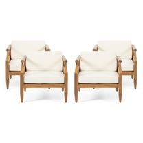 GDF Studio Bianca Outdoor Mid-Century Modern Acacia Wood Club Chair With Cushion, Set of 4, Teak and Cream