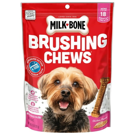 Milk Bone Brushing Chews Daily Dental Dog Treats  Mini  7.1 oz Bag  18 Bones Per Bag
