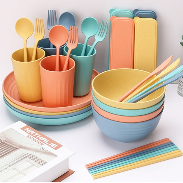 32PCs Food grade Wheat Straw Dinnerware Set Microwave Dishwasher