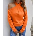 thumbnail image 2 of Pure Color Sweater,Women V Neck Sweater Cold Shoulder Sweater Long Sleeve Sweater Finely Tuned Performance, 2 of 5