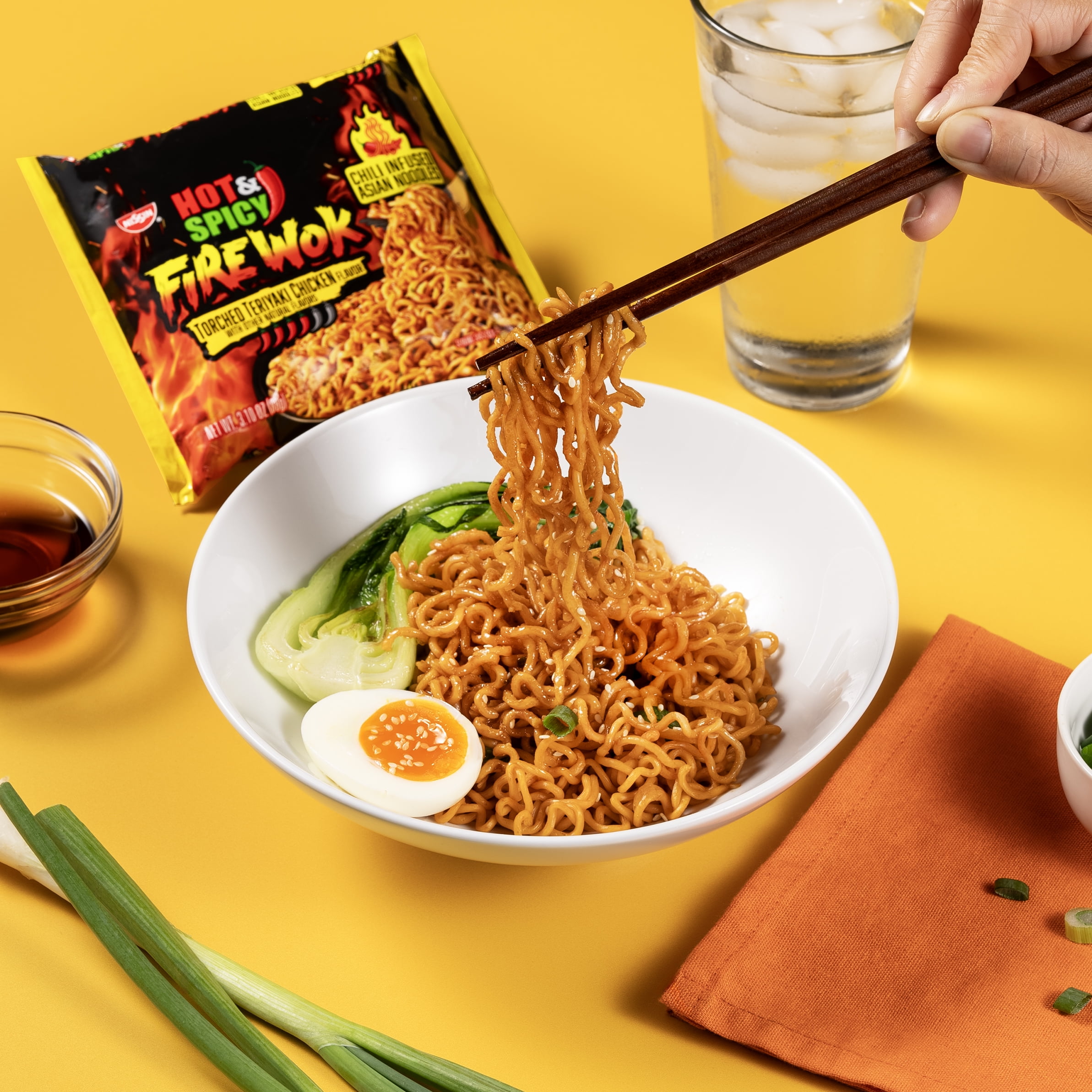 12 pack) Nissin Foods Hot & Spicy Fire Wok Chili-Infused Asian