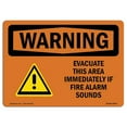 thumbnail image 1 of SignMission OS-WS-A-1218-L-12603 12 x 18 in. OSHA Warning Sign - Evacuate Immediately If Fire Alarm Sounds, 1 of 1