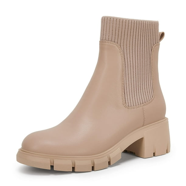 Saodimallsu Women Lug Sole Platform Ankle Boots Elastic Slip On Casual