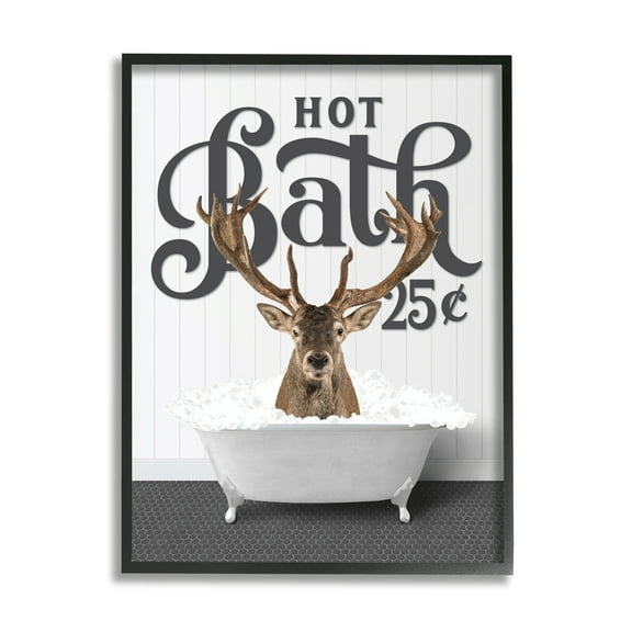 Stupell Industries Vintage Hot Bath Deer Animals & Insects Painting Black Framed Art Print Wall Art, 11 x 14