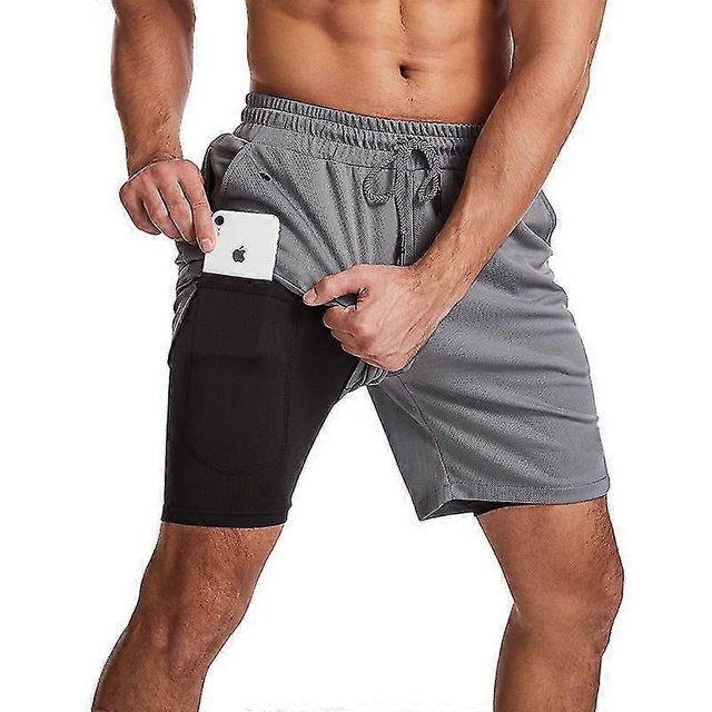 Swimming Shorts Men, Swimming Trunks With Compression Liner 2 In 1 Quick Dry Stretchy Mens Swim Shorts Surfing Beach Shorts With 2 Zipper Pockets s202