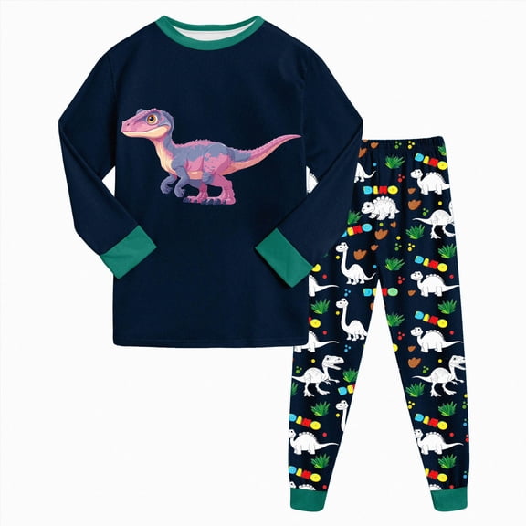 TOWED22 Pajamas For Kids Little Boys Pajamas Dinosaur Cotton 2 Piece Train Toddler Sleepwear Fall Winter Clothes Set 6-12 Months 12-24 Months 2t 3t 4t 5t 6t 7t 8t 9t Children,Dark Green,8-9 Y