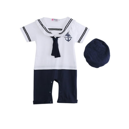 Karuedoo Newborn Baby Boy Sailor Costume Bodysuit Romper+Hat