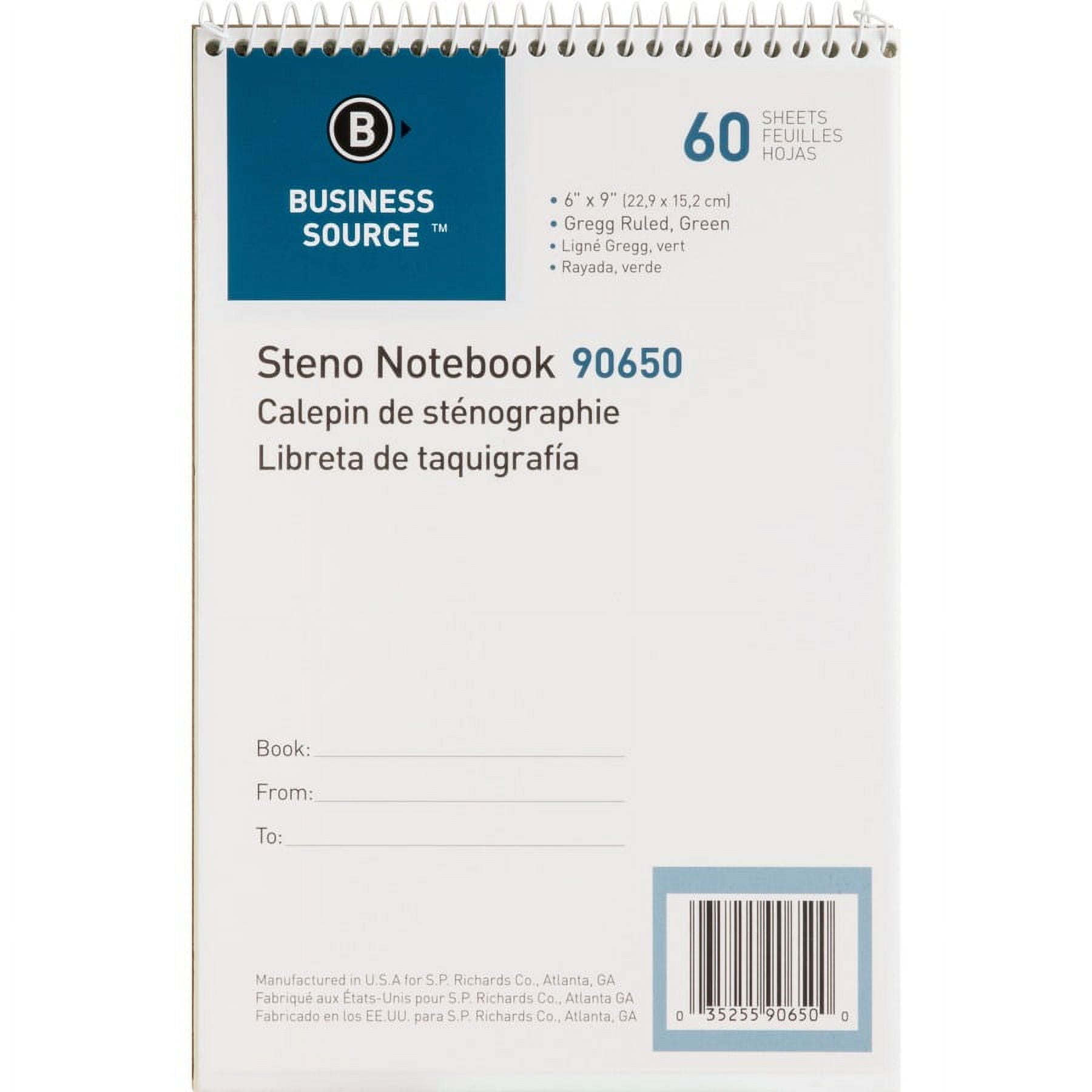 Business Source Green Tint Steno Notebook - 60 Sheets - Coilock - Gregg Ruled - 6" X 9" - Green Tint Paper - Stiff-back, Sturdy - 12 / Pack