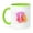 Green/White, variant on 3drose, Monogram Letter K Inside a Pink, Red, and Yellow Paint Splash., 11oz Two-tone Blue Mug