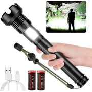 Super Bright Tactical Led Flashlight, XHP90 120000 Lumens USB Rechargeable LED Zoomable Torch with Battery,7Modes Waterproof Side Worklight for Camping,Emergency