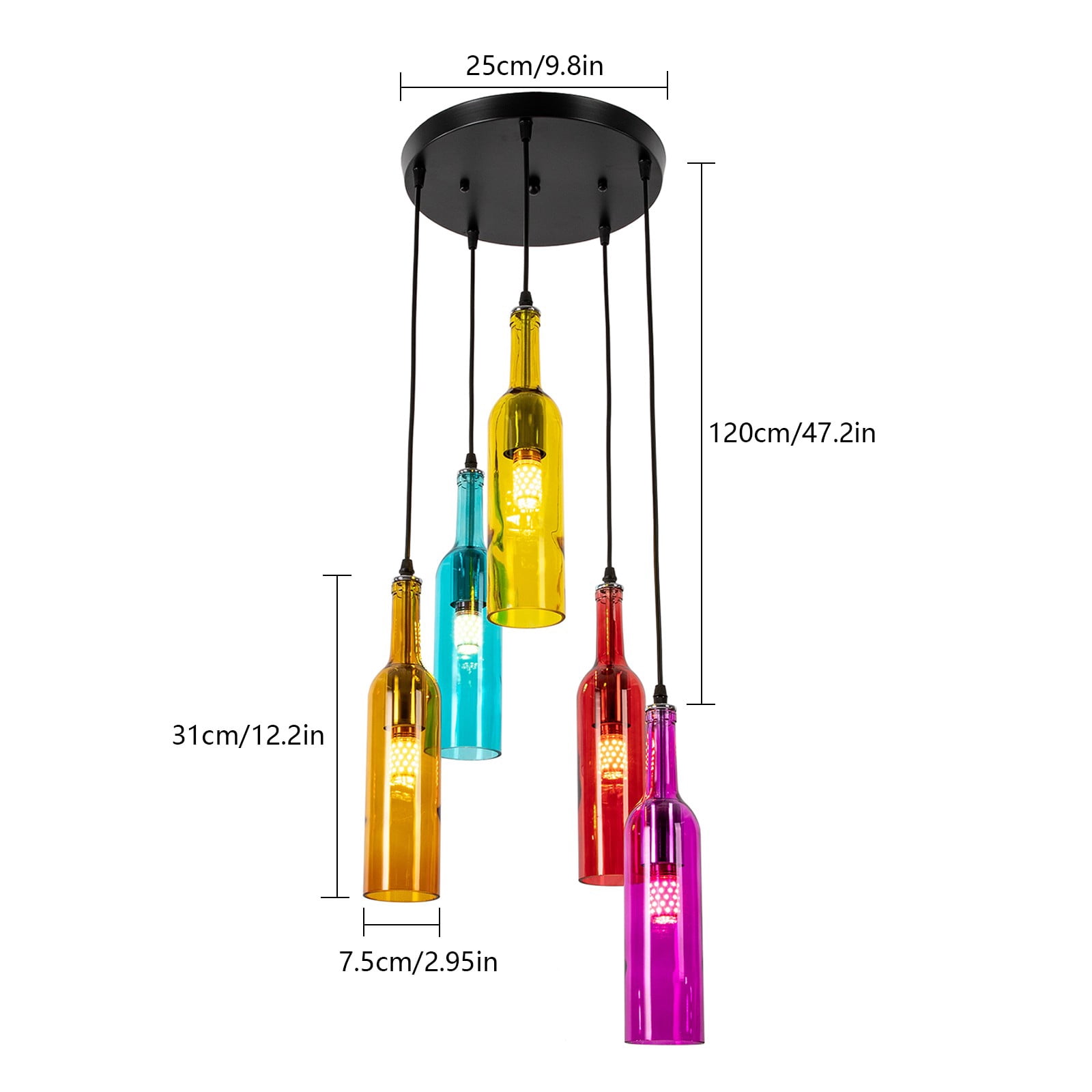 Dining Room Chandelier, Colorful Beer Bottle Decorative Chandelier, 5 Heads Glass Chandelier