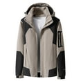 thumbnail image 2 of Clearance-Sale Plus Size Winter Jacket Waterproof Patchwork Zipper Outdoor Ski Jacket with Hood New Fashion(Khaki,3XL), 2 of 3