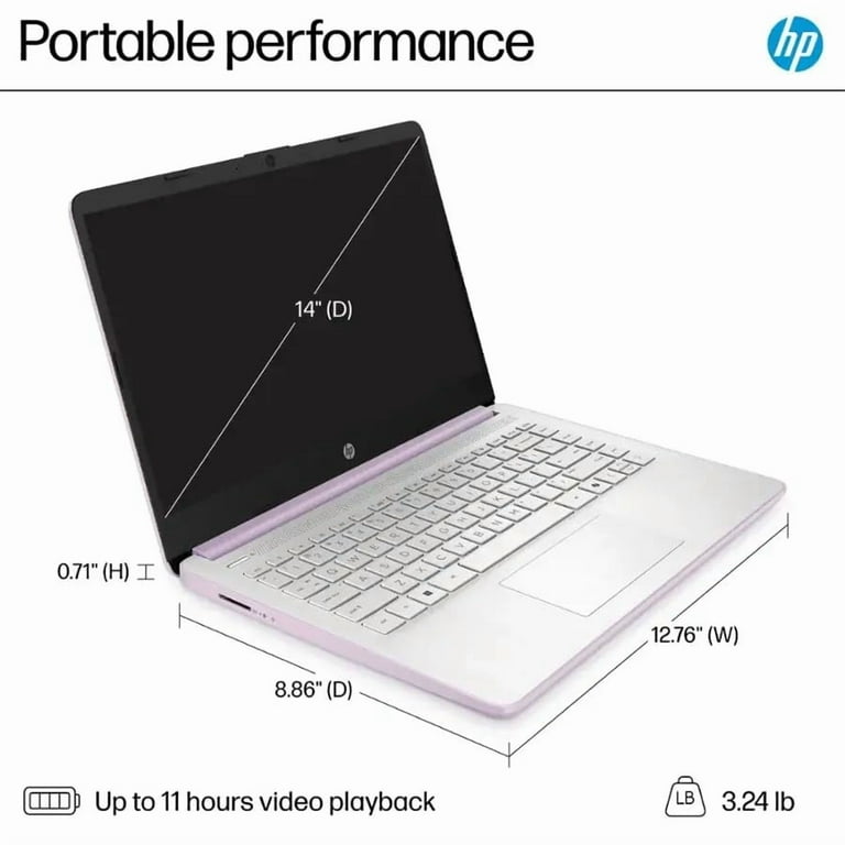 HP 14" HD Student Business Laptop, Intel Quad-Core N150, 16GB RAM, 256GB Storage, (128GB UFS+128GB SD Card), 1 Year Office 365, Slim Design, Webcam, HDMI, Bluetooth, WiFi, Win 11 S, Honey Lavender