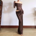thumbnail image 5 of Women'S Mesh Off Shoulder Dress Elegant Sheer See Through Long Sleeve Ruched Bodycon Maxi Dresses Brown XL, 5 of 9