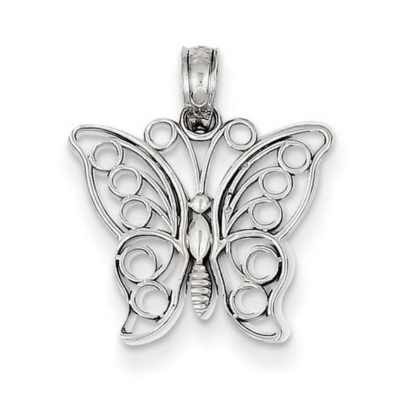 14K White Gold Casted Open Back Filigree Solid Polished Finish Cut-out Butterfly Large Charm Pendant