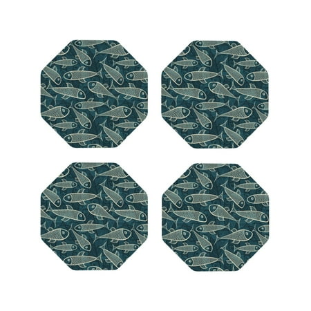 

Fuzoiu Fish Style Print Leather Coasters Set Drink Coasters Set of 4 for Tabletop Protection Durable PVC Coasters Home Décor and Housewarming Gift-Octagon