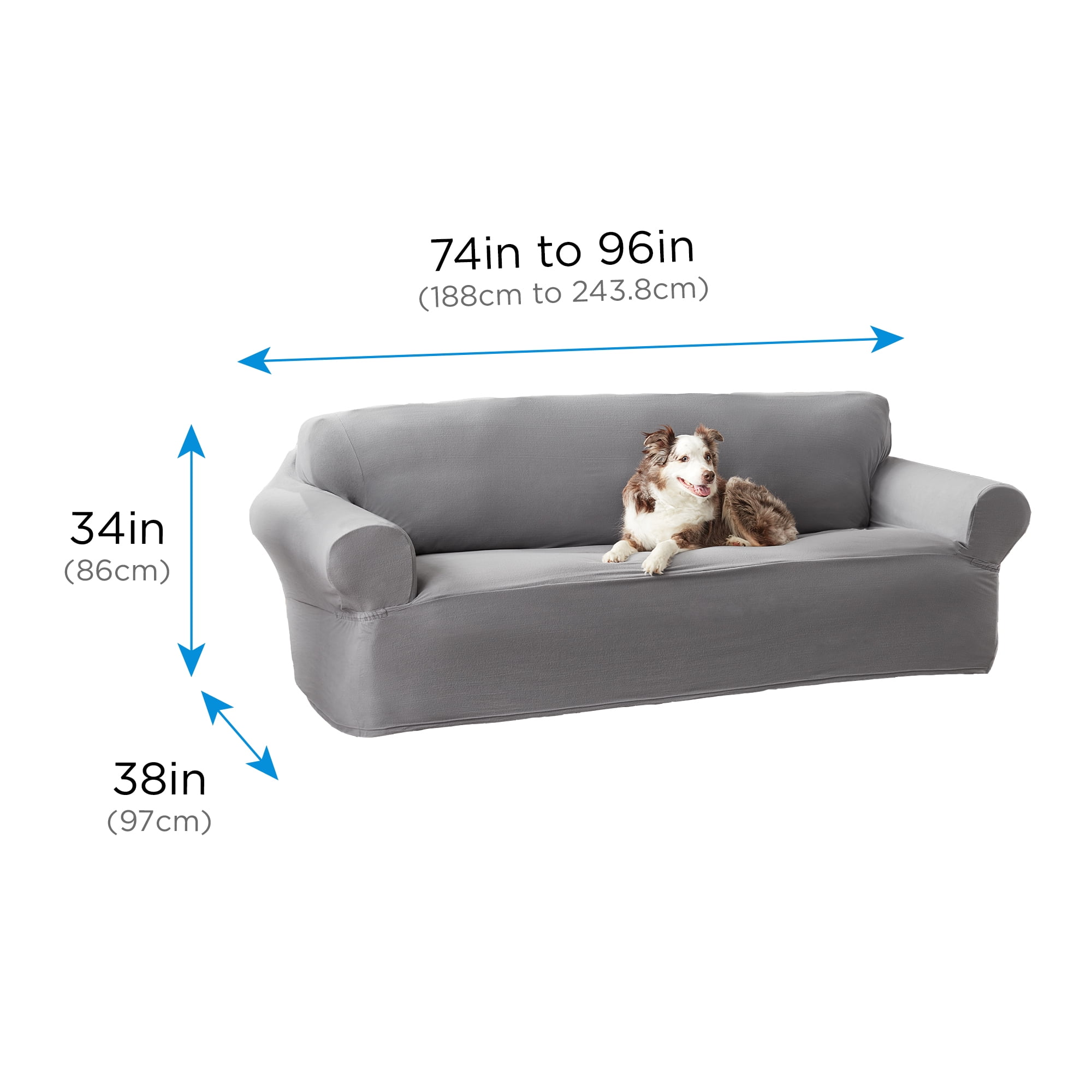 Mainstays Soft Touch Plush Stretch Fabric Sofa Slipcover, Grey, 1-Piece - 3