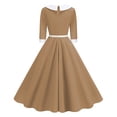 thumbnail image 4 of LYEAA Holiday Party Dress Half Sleeve Lapel Collared Midi Dress Flowy Elegant Homecoming Dress A-line Color Block Belted Dress 1950s Vintage Dress Ball Gown Wedding Guest Dress for Women Brown M, 4 of 8