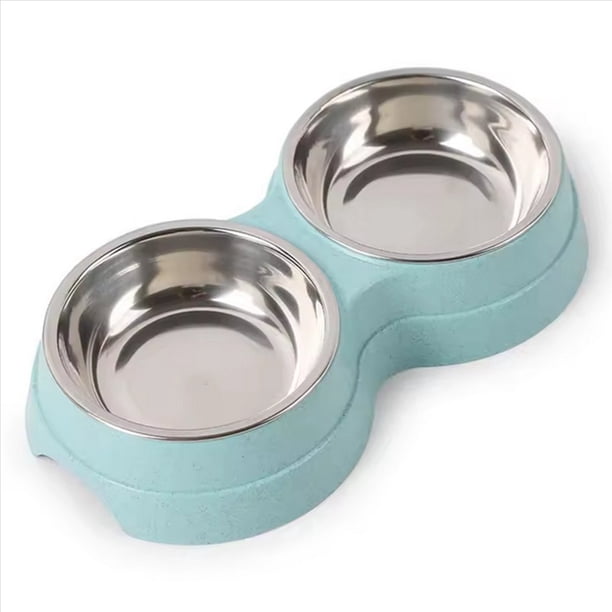 Comedero Doble para Mascotas, de Acero Inoxidable, para Gatos, Cachorros y Perros, Color Verde.