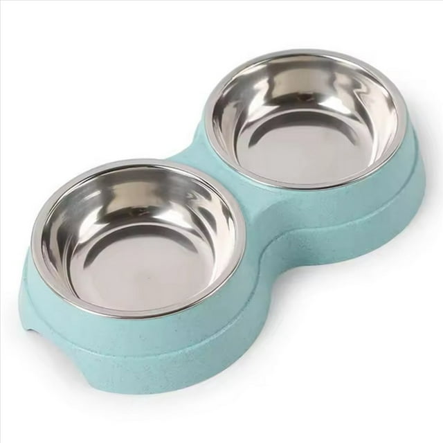Comedero Doble para Mascotas, de Acero Inoxidable, para Gatos, Cachorros y Perros, Color Verde.