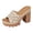 Khaki, variant on Platform Heels for Women Lug Sole Open Toe Slip on Sandals Flower Embroidery Band Chunky Heeled Backless Pumps Shoes White Size 9