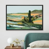 PixonSign Framed Canvas Print Wall Art Pastel Countryside Valley Landscape Nature Wilderness Illustrations Modern Art Decorative Minimal Rustic for Living Room, Bedroom, Office - 16"x24" Black